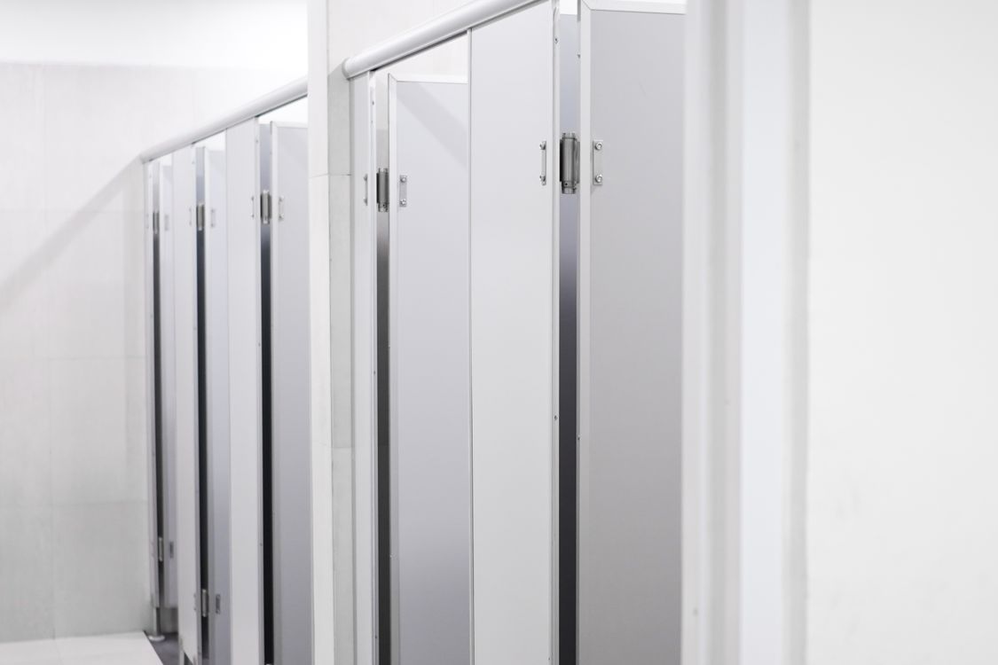 Clean restroom stall partitions